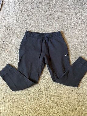 Nike Dark Gray Fleece Joggers with Rubber Swoosh Patch
